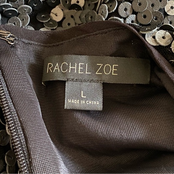 Rachel Zoe Womens Sz Large Sequins Long Sleeve Mini Dress Pewter Cocktail Party - Picture 4 of 8